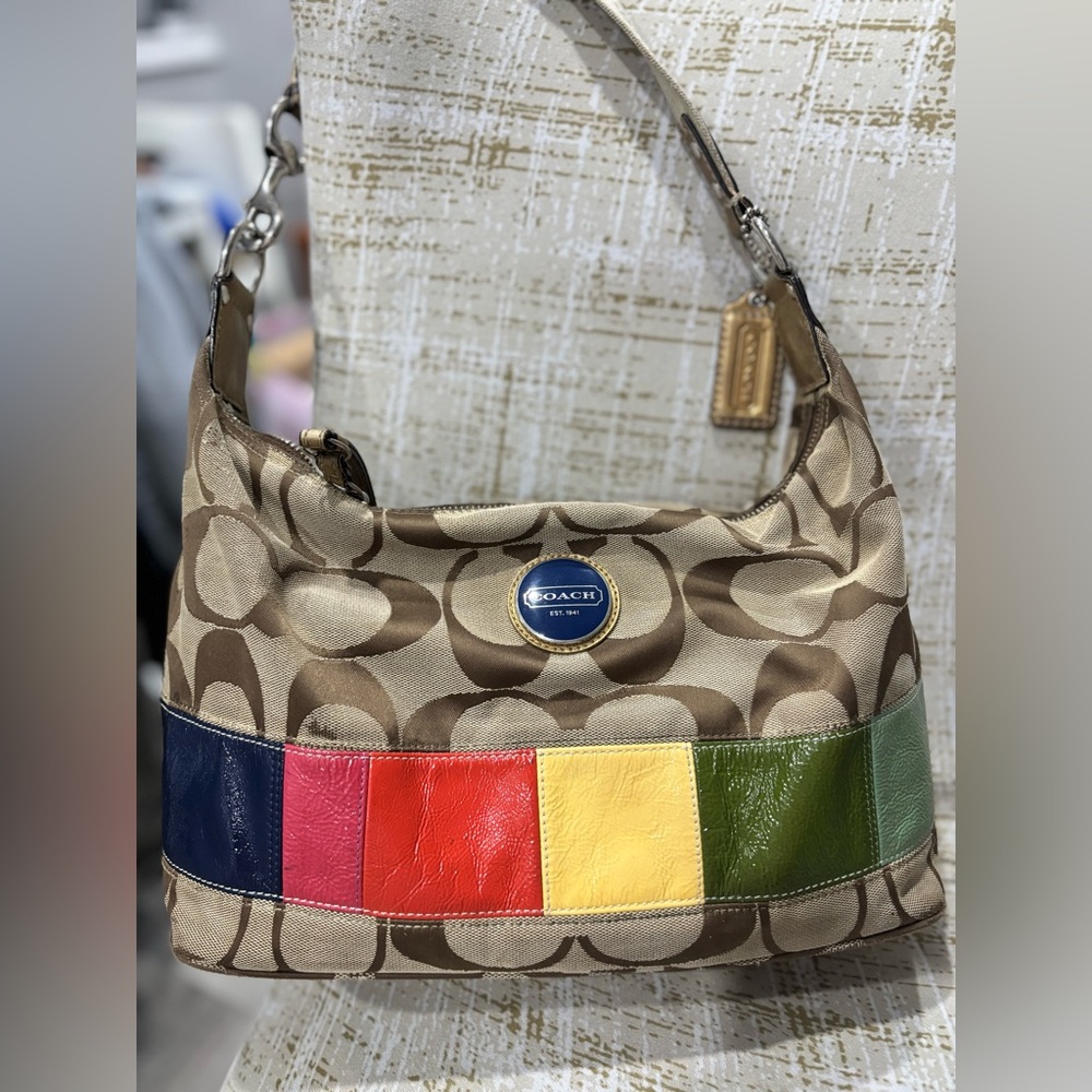 Coach  F15586 signature stripe multicoloured shoulder bag/patchwork